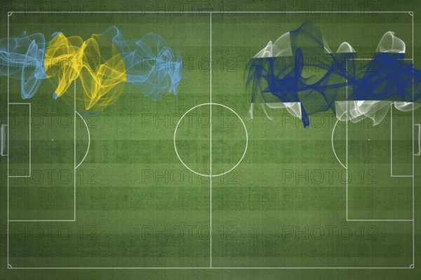 Palau vs Finland Soccer Match, national colors, national flags, soccer field, football game, Competition concept, Copy space
