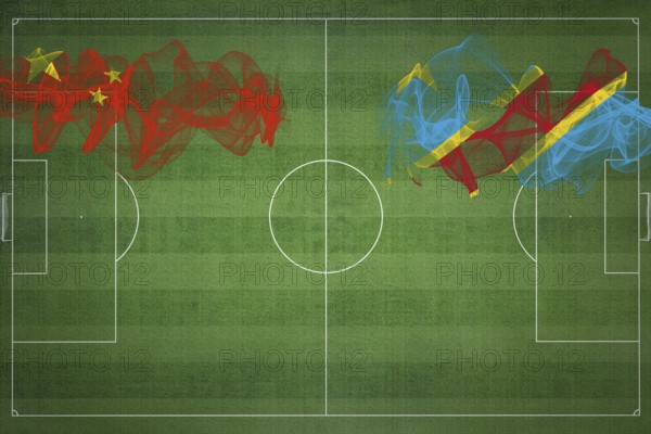 China vs DR Congo Soccer Match, national colors, national flags, soccer field, football game, Competition concept, Copy space