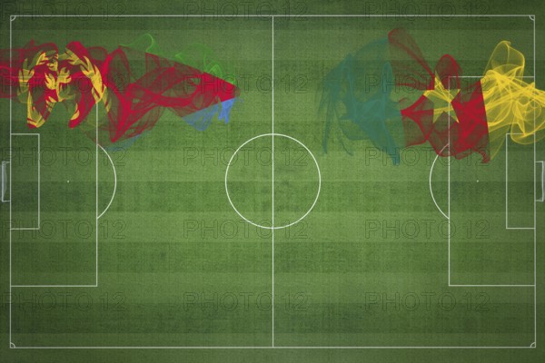 Eritrea vs Cameroon Soccer Match, national colors, national flags, soccer field, football game, Competition concept, Copy space