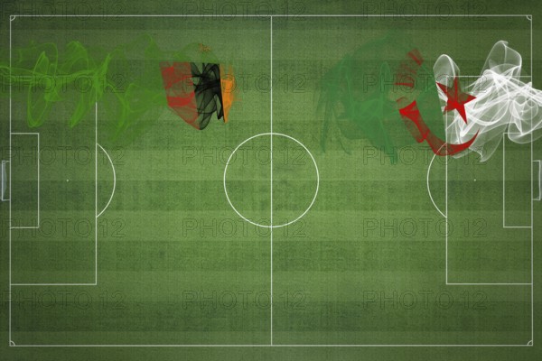 Zambia vs Algeria Soccer Match, national colors, national flags, soccer field, football game, Competition concept, Copy space