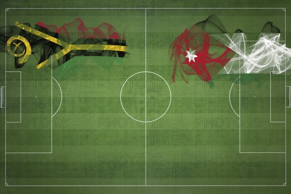 Vanuatu vs Jordan Soccer Match, national colors, national flags, soccer field, football game, Competition concept, Copy space