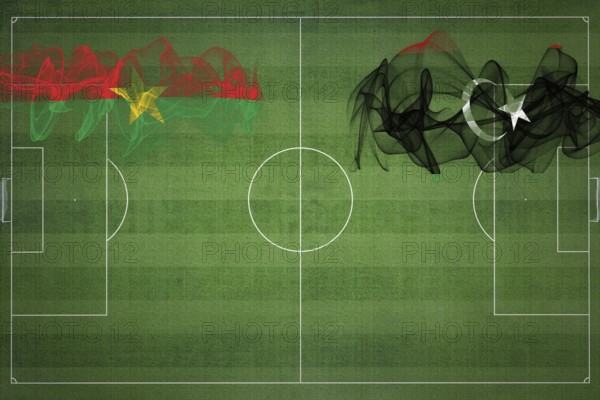 Burkina Faso vs Libya Soccer Match, national colors, national flags, soccer field, football game, Competition concept, Copy space