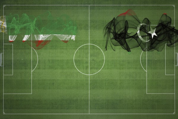 Chechnya vs Libya Soccer Match, national colors, national flags, soccer field, football game, Competition concept, Copy space