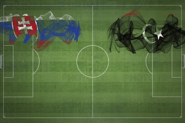 Slovakia vs Libya Soccer Match, national colors, national flags, soccer field, football game, Competition concept, Copy space