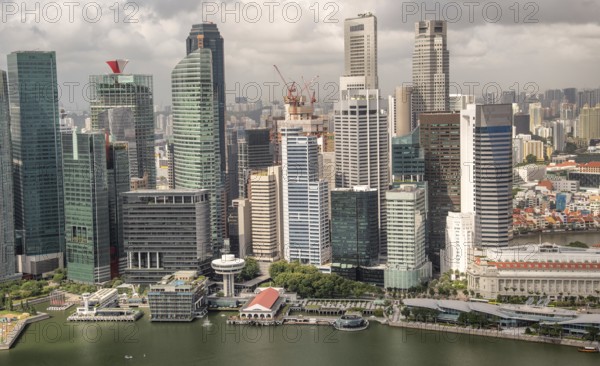 Skyline of the skyscrapers in the city centre of Singapore from a bird's eye view