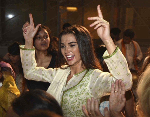 Bollywood actor Amy Jackson participates in a procession for the immersion of an idol Hindu god Lord Ganesh Mumbai