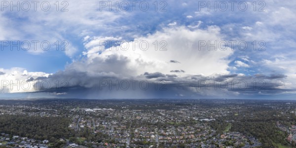A winter's day storm and aerial view over the estate of Springthorpe in Macleod, Melbourne, Australia, Oceania