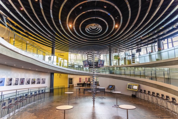 London, UK, May 14, 2019: Interior view of City Hall of London designed by Norman Foster. Low angle view against sky