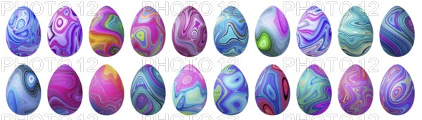 Colorful Easter Eggs set, multicolored Eggs set, Clipping path
