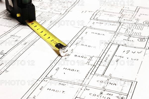 Plans and Tape Measure, Close Up