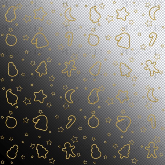 Set of Gold Christmas Icons transparent background, Christmas decoration seamless