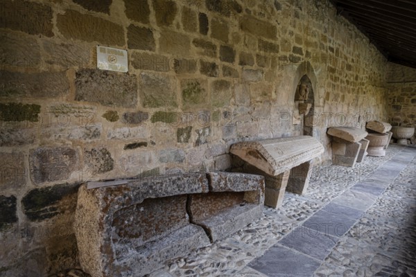 Medieval tombs, San Martín de Elines, Valderredible region, Cantabria, Spain, Europe