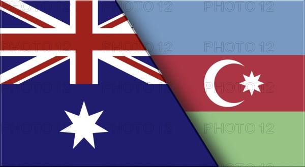 Double Flag of Australia and Azerbaijan. Australian and Azerbaijani National flags. 3D illustration. Illustration of Double Flag. Two Flags Together