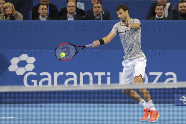 Sofia, Bulgaria - February 10, 2017: Grigor Dimitrov (pictured) from Bulgaria plays against Viktor Troicki from Serbia during a match from Sofia Open 2017 tennis tournament