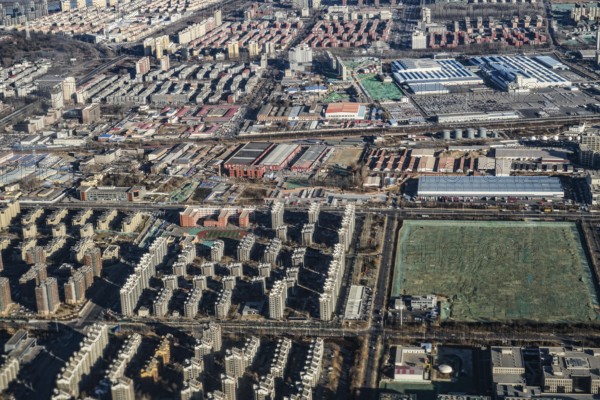 Beijing, China skyline as seen from an airplane. Shooting Location: China, Beijing