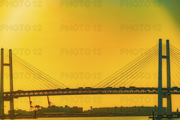 Yokohama Baybridge, which is wrapped in the morningland. Shooting Location: Yokohama-city kanagawa prefecture