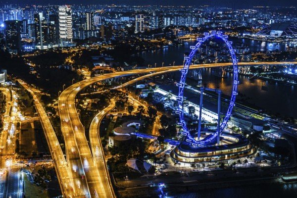 Marina Bay Sands night view from the observatory Singapore. Shooting Location: Singapore