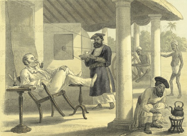 Illustration Lithograph Woodcut of Life in India During British Rule