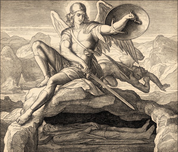 Burial of Moses, Old Testament, by Julius Schnorr von Carolsfeld, 1860