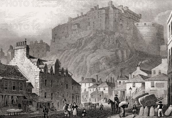Edinburgh castle from the Vennel, Scotland, 19th century, from Modern Athens by Th. H. Shepherd