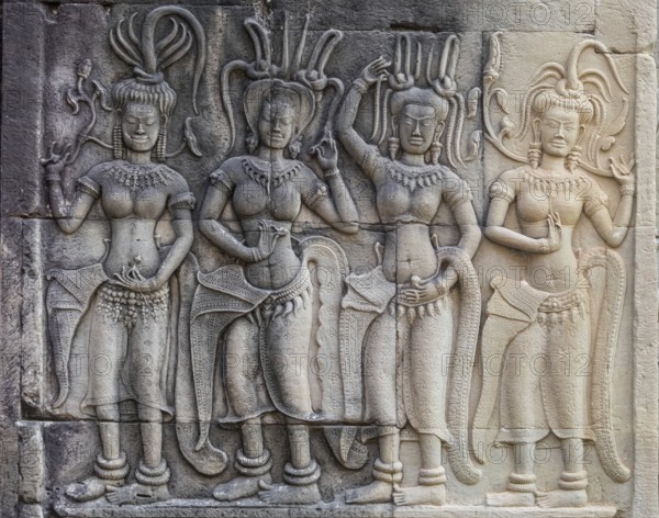 Bas-relief of female spirits (apsaras) at Angkor Wat, Siem reap, cambodia