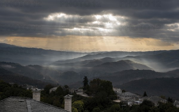 Traditional village of Vitsa in Central Zagori, Epirus region, in the Ioannina regional unit in Greece, Europe at sunrise