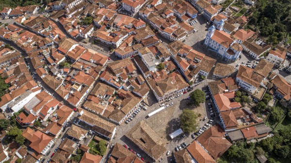 Close-up aerial view in sunshine of the historic center of Diamantina, Minas Gerais, Brazil, South America