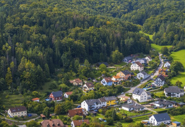 Aerial view over the village of Kallmuenz in Bavria