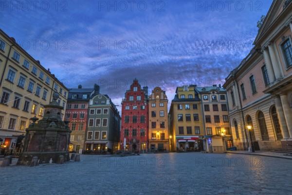 Stockholm Sweden, night city skyline at Gamla Stan old town and Stortorget town square