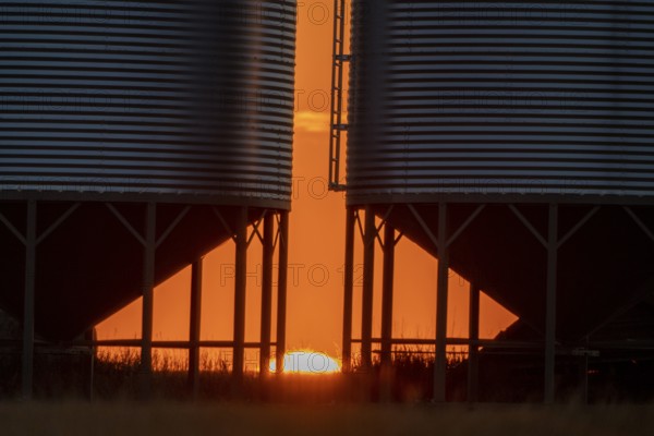 Sunset between the Granaries in Saskatchewan Canada Scenic