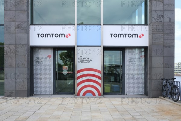 Berlin, Germany, July 13, 2022, entrance to Tomtom headquarters Germany in the Treptower, Europe