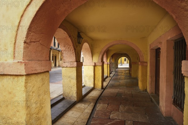 Oviedo arcades facades in Asturias of Spain