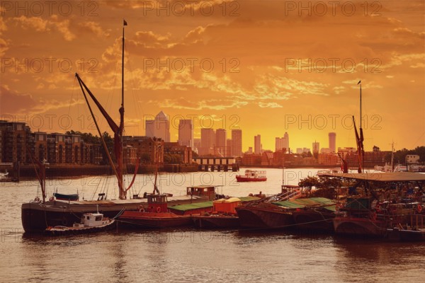 London Thames river boats sunset in England