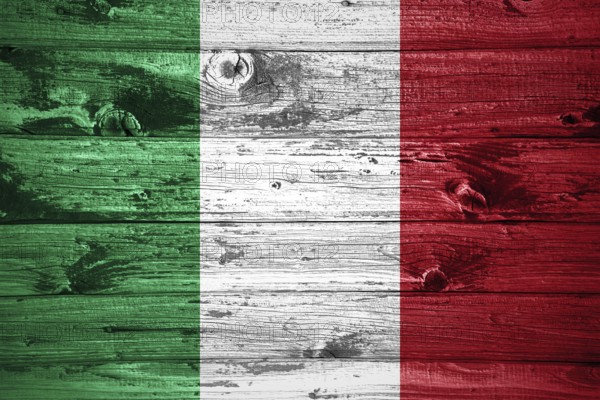 Italy flag on wooden planks background wood flag
