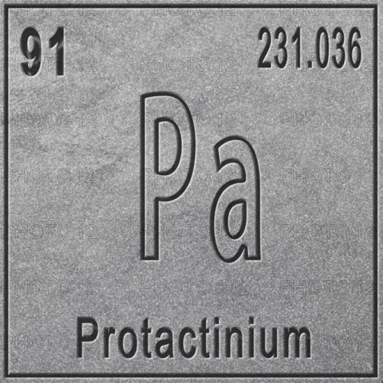 Protactinium chemical element, Sign with atomic number and atomic weight, Periodic Table Element, silver background