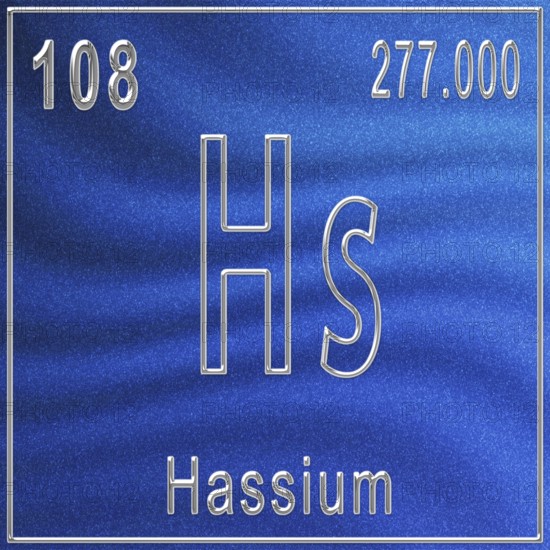 Hassium chemical element, Sign with atomic number and atomic weight, Periodic Table Element
