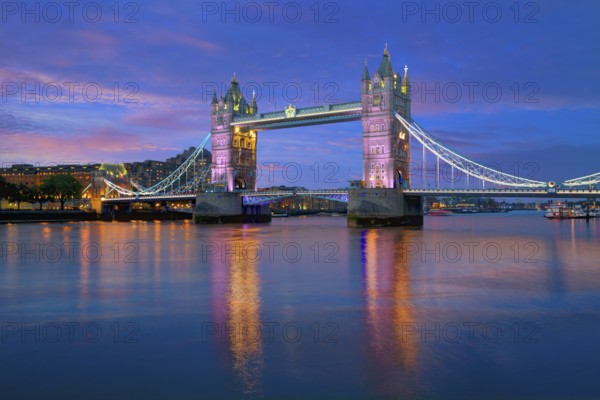 London Tower Bridge sunset on Thames river in England
