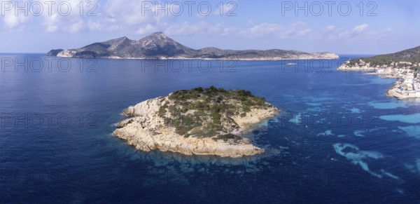 Es Pantaleu and Dragonera island, Sant Elm, andratx coast, Majorca, Balearic Islands, Spain, Europe