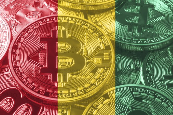 Guinea bitcoin flag, national flag cryptocurrency concept black background
