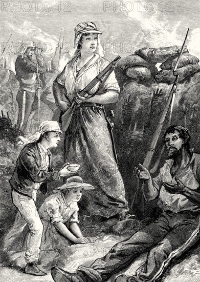A woman fighting with a rifle, Indian Rebellion of 1857