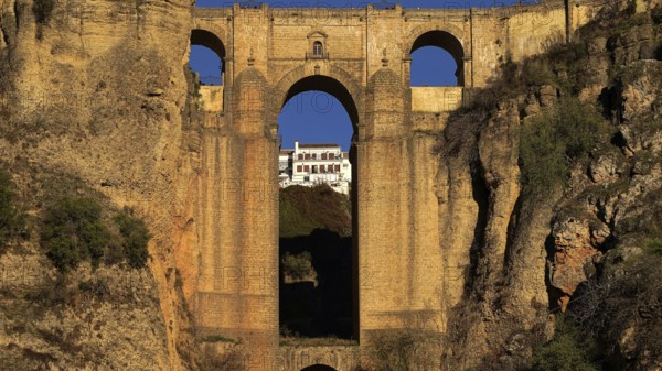 Spain, Andalusia, Malaga, Ronda, Puente Noevo stone bridge, White Villages, Ronda, Spain, Europe