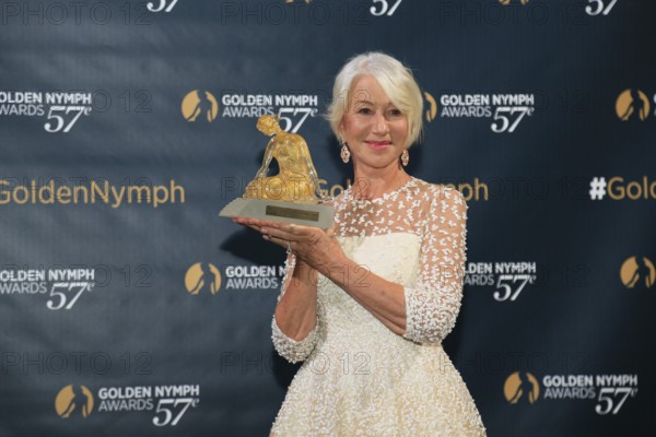 Dame Helen Mirren with her Crystal Nymph award for her lifetime achievement, Nymphes d'Or award ceremony, 57th Festival de Television de Monte-Carlo, TV Festival Monte-Carlo, Principality of Monaco