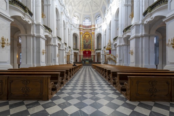 Interior view of St Trinitatis Cathedral, altar, nave, Dresden, Free State of Saxony, Germany, Europe