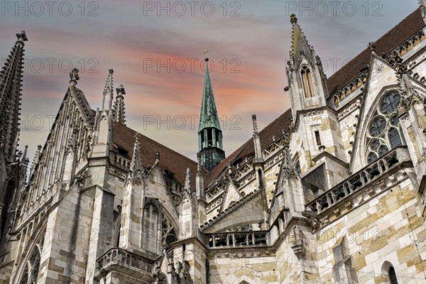 Facade of the gothic cathedral in Regensburg in Bavaria, Germany, Europe