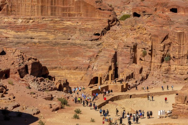 Petra, Jordan, November 3, 2022: Nabatean amphitheatre in the ancient city, aerial high angle view, Asia