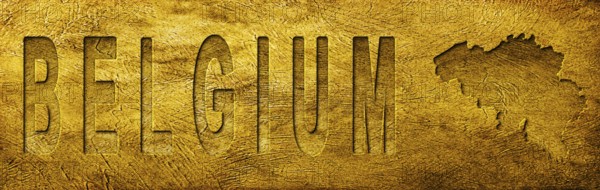 Belgium Map and Text on Grunge Gold Texture