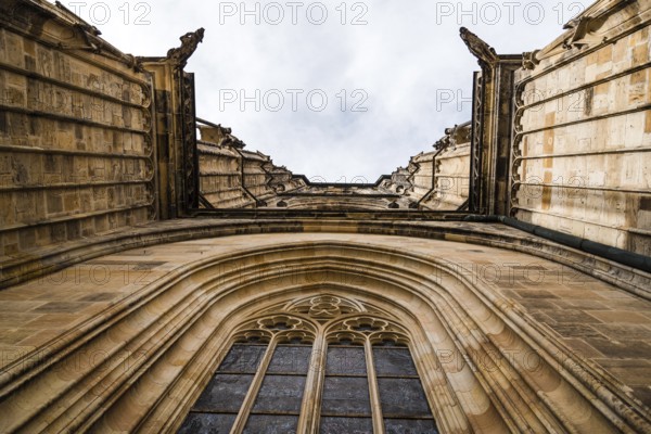 Low angle view of arch window in Cathedral of Prague