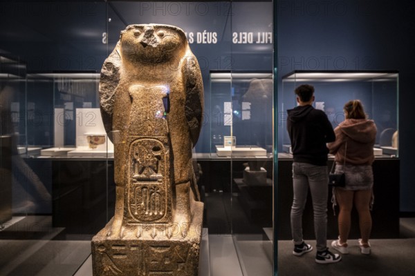 Statue of the god Re-Horakhty, granite, Dynasty XIX, reign of Rameses II, 1279-1213 BC, Tell el -Maskhuta, Egypt, (Centre Cultural La Caixa, Palma), collection of the British Museum, Africa