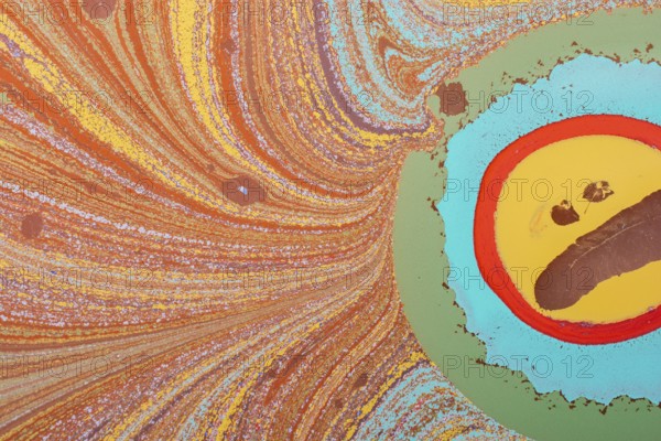 Abstract art of Ebru marbling techniques on water paint