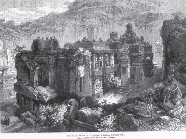 Temples Kailas in cave temples of Ellora Western India, Aurangabad, Maharashtra, India, Asia